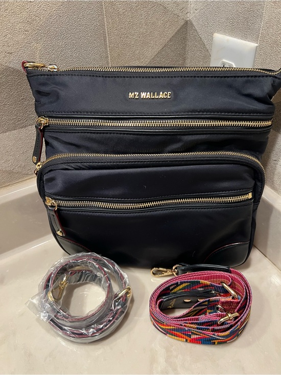 MZ Wallace Handbags - MZ Wallace Large Tribeca Bedford Nylon Crossbody BLACK with Gold Hardware